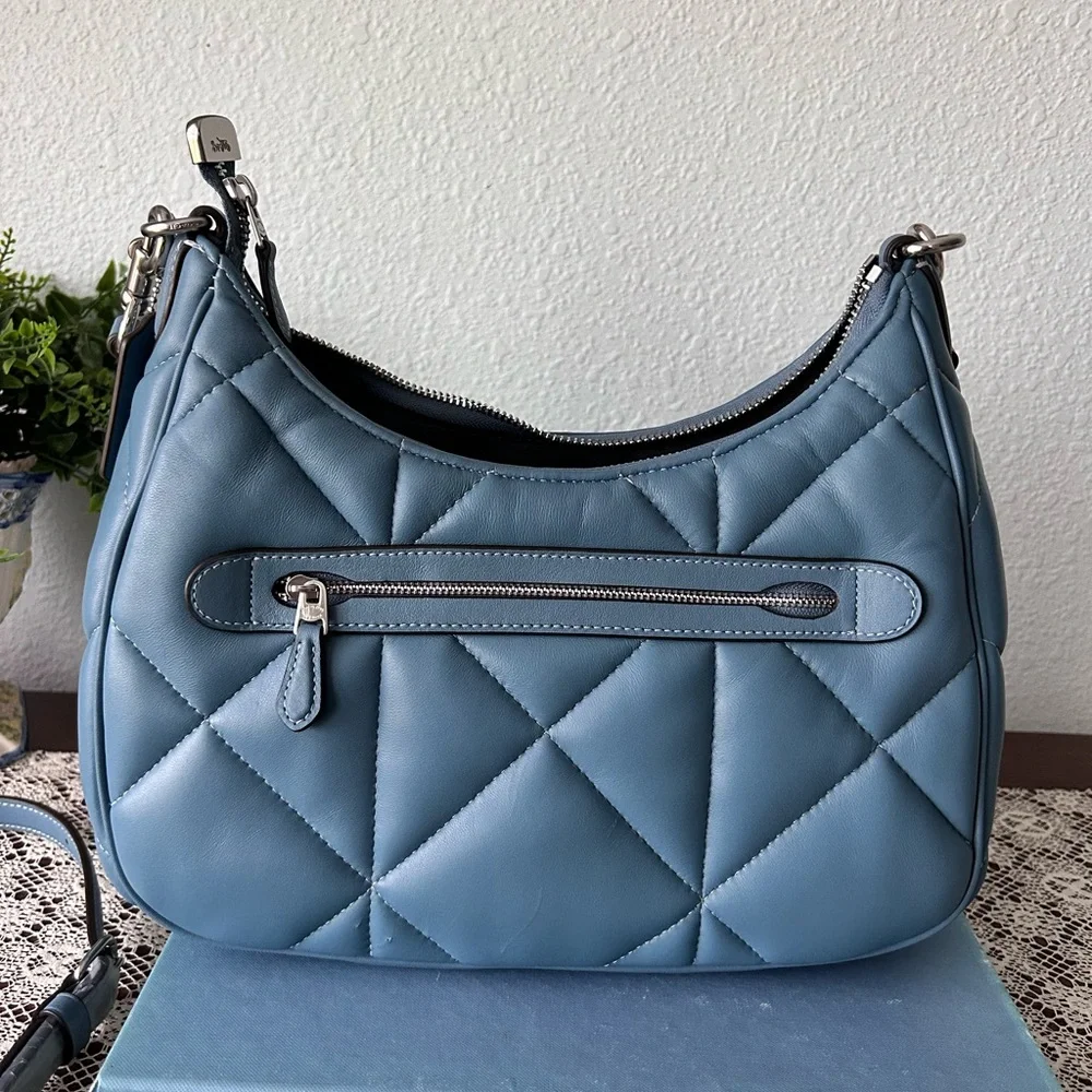 Coach Teri Diamond Quilted Hobo Silver Light Mist - Picture 8 of 14